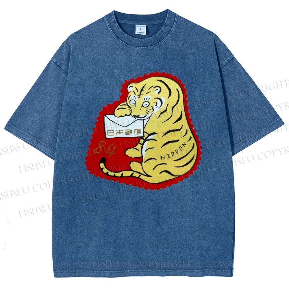 Unisex Year Of The Tiger Stamp Printed Washed Tee