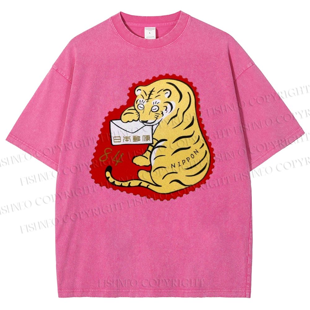 Unisex Year Of The Tiger Stamp Printed Washed Tee