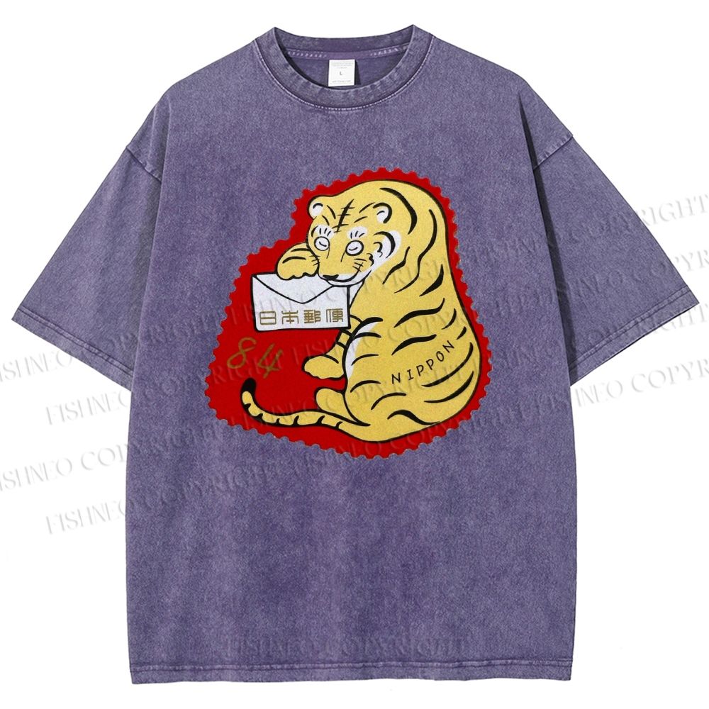 Unisex Year Of The Tiger Stamp Printed Washed Tee