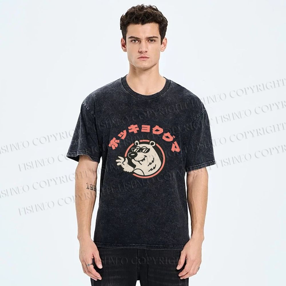 Unisex Vintage Bear Graffiti Printed Washed Tee