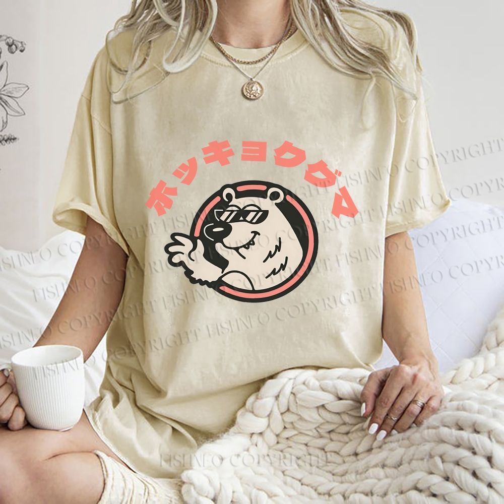 Unisex Vintage Bear Graffiti Printed Washed Tee