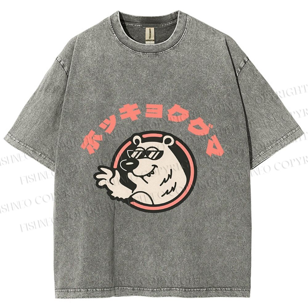 Unisex Vintage Bear Graffiti Printed Washed Tee
