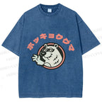 Unisex Vintage Bear Graffiti Printed Washed Tee