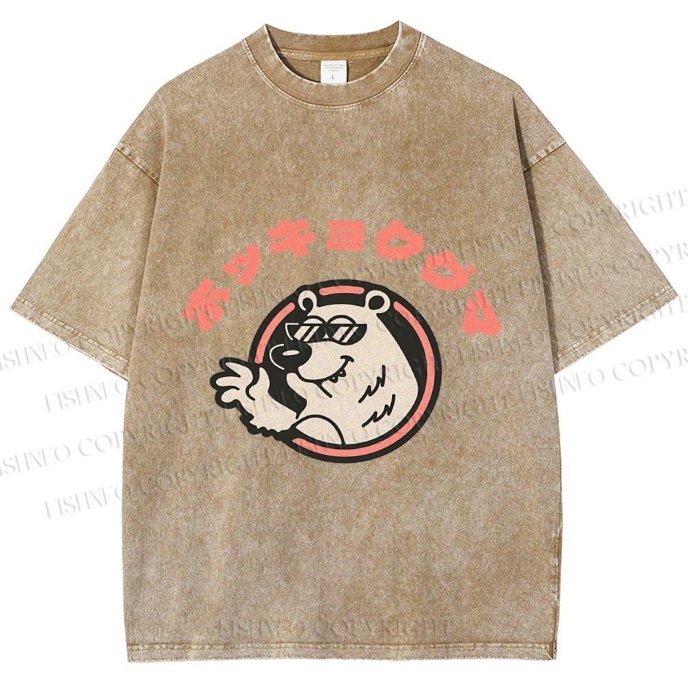 Unisex Vintage Bear Graffiti Printed Washed Tee