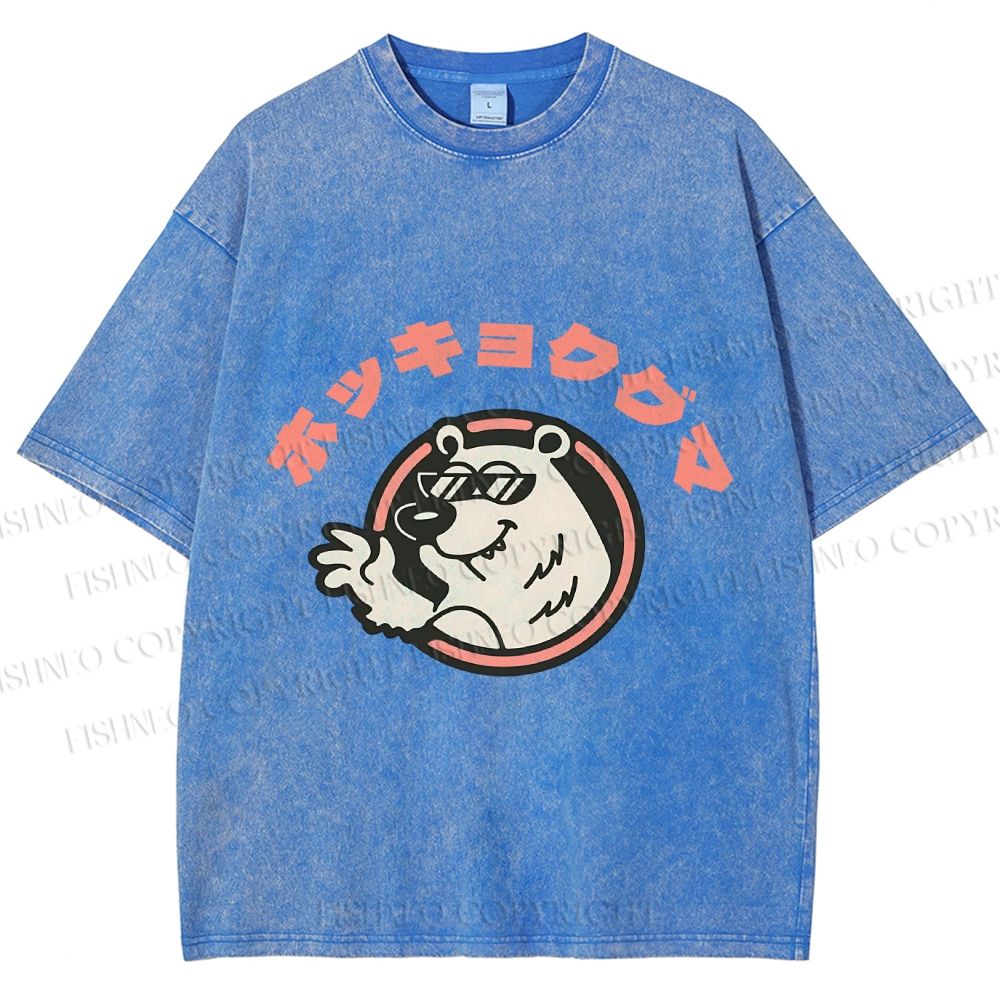 Unisex Vintage Bear Graffiti Printed Washed Tee
