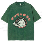 Unisex Vintage Bear Graffiti Printed Washed Tee