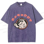 Unisex Vintage Bear Graffiti Printed Washed Tee