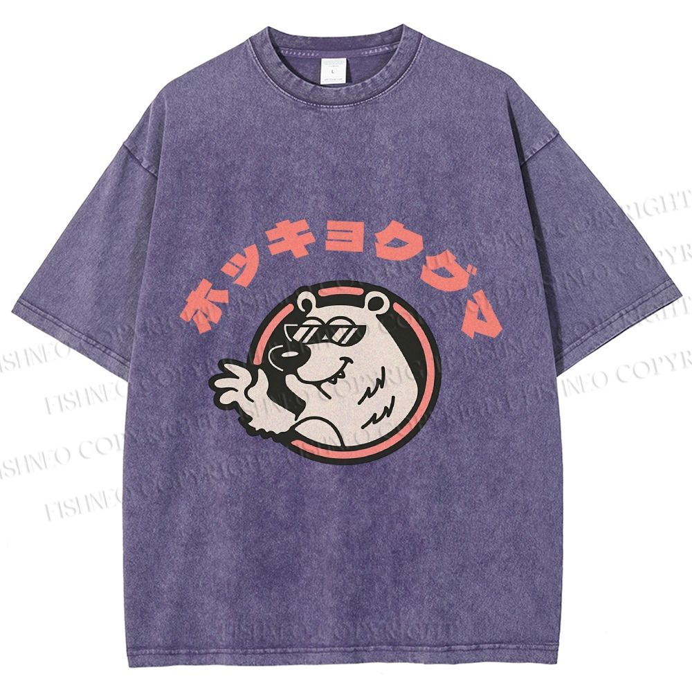 Unisex Vintage Bear Graffiti Printed Washed Tee
