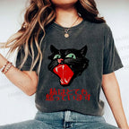 Unisex Japanese Cat Graffiti Printed Washed Tee