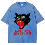 Unisex Japanese Cat Graffiti Printed Washed Tee