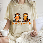 Unisex Japanese Garfield Graffiti Printed Washed Tee