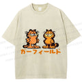 Unisex Japanese Garfield Graffiti Printed Washed Tee