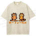 Unisex Japanese Garfield Graffiti Printed Washed Tee