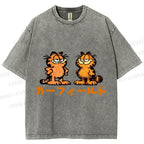 Unisex Japanese Garfield Graffiti Printed Washed Tee