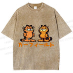 Unisex Japanese Garfield Graffiti Printed Washed Tee