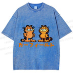 Unisex Japanese Garfield Graffiti Printed Washed Tee