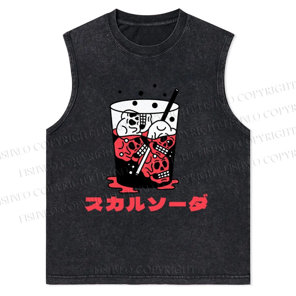 Japanese Skull Drink Printed Christian Snowflake Washed Vest