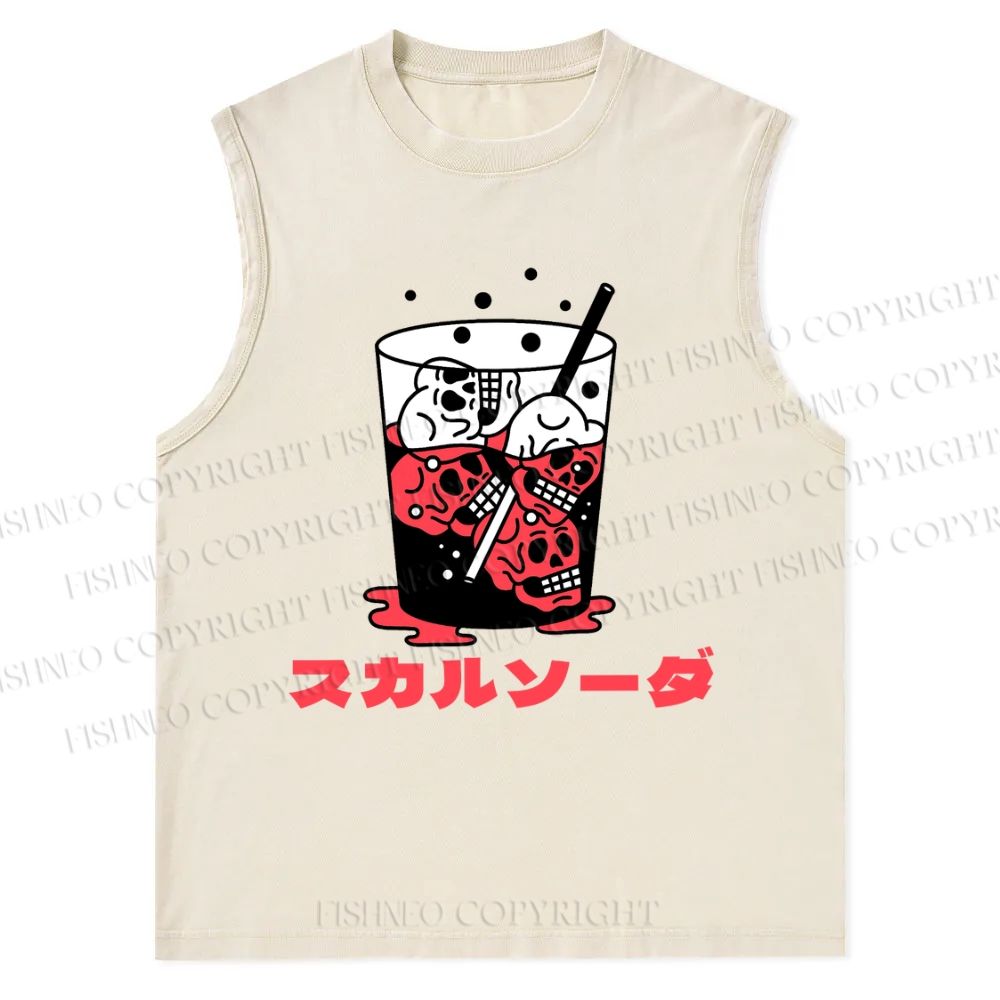Japanese Skull Drink Printed Christian Snowflake Washed Vest
