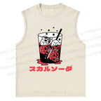 Japanese Skull Drink Printed Christian Snowflake Washed Vest