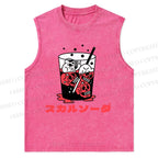 Japanese Skull Drink Printed Christian Snowflake Washed Vest