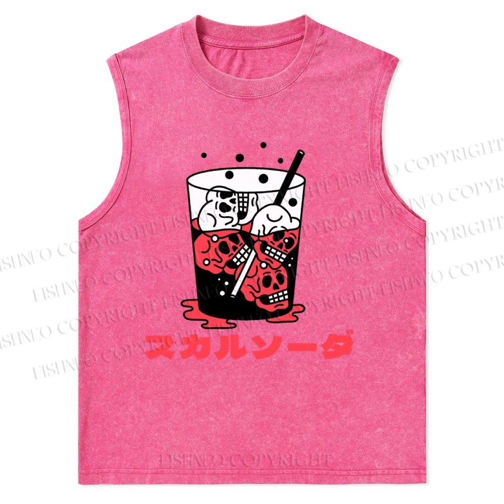 Japanese Skull Drink Printed Christian Snowflake Washed Vest