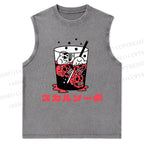 Japanese Skull Drink Printed Christian Snowflake Washed Vest