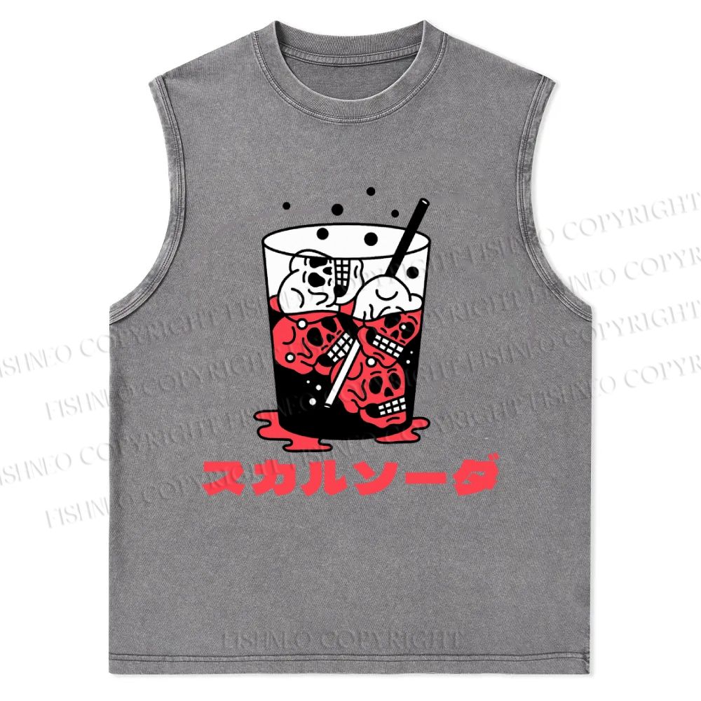Japanese Skull Drink Printed Christian Snowflake Washed Vest