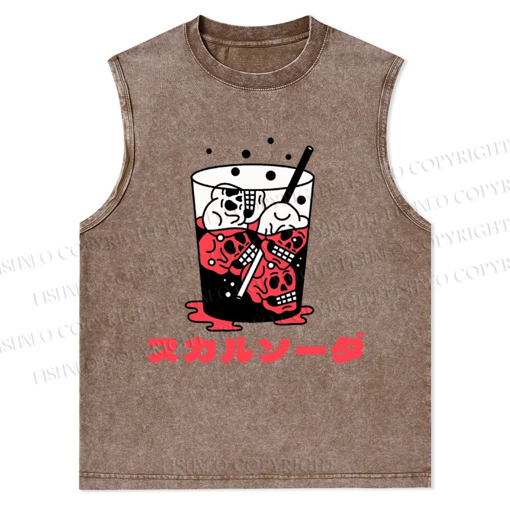 Japanese Skull Drink Printed Christian Snowflake Washed Vest