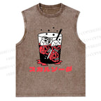 Japanese Skull Drink Printed Christian Snowflake Washed Vest