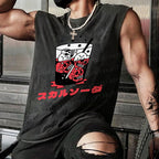 Japanese Skull Drink Printed Christian Snowflake Washed Vest
