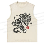 Vintage Tiger Graffiti Printed Christian Snowflake Washed Vest