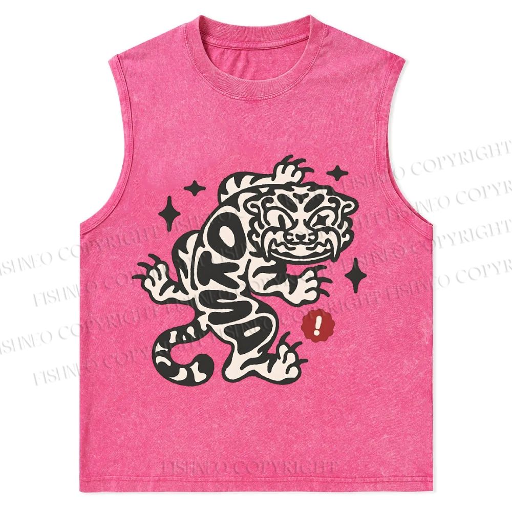 Vintage Tiger Graffiti Printed Christian Snowflake Washed Vest