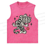 Vintage Tiger Graffiti Printed Christian Snowflake Washed Vest