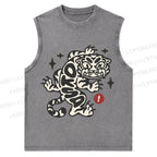 Vintage Tiger Graffiti Printed Christian Snowflake Washed Vest