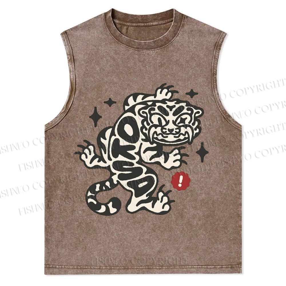 Vintage Tiger Graffiti Printed Christian Snowflake Washed Vest