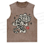Vintage Tiger Graffiti Printed Christian Snowflake Washed Vest
