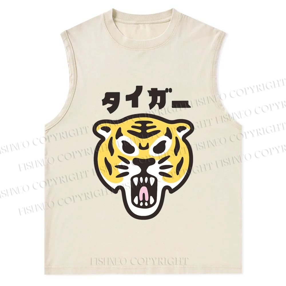 Japanese Tiger Graffiti Printed Christian Snowflake Washed Vest