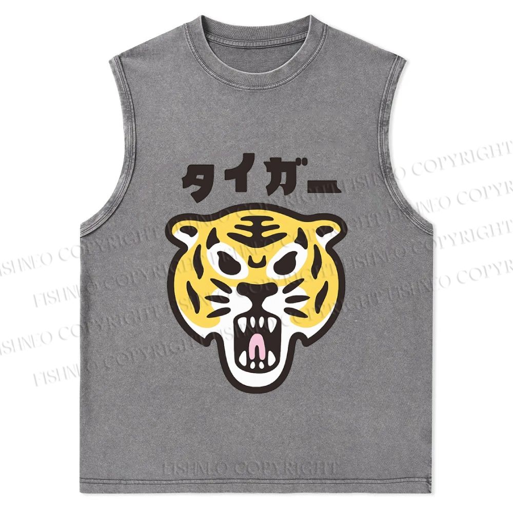 Japanese Tiger Graffiti Printed Christian Snowflake Washed Vest