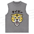 Japanese Tiger Graffiti Printed Christian Snowflake Washed Vest