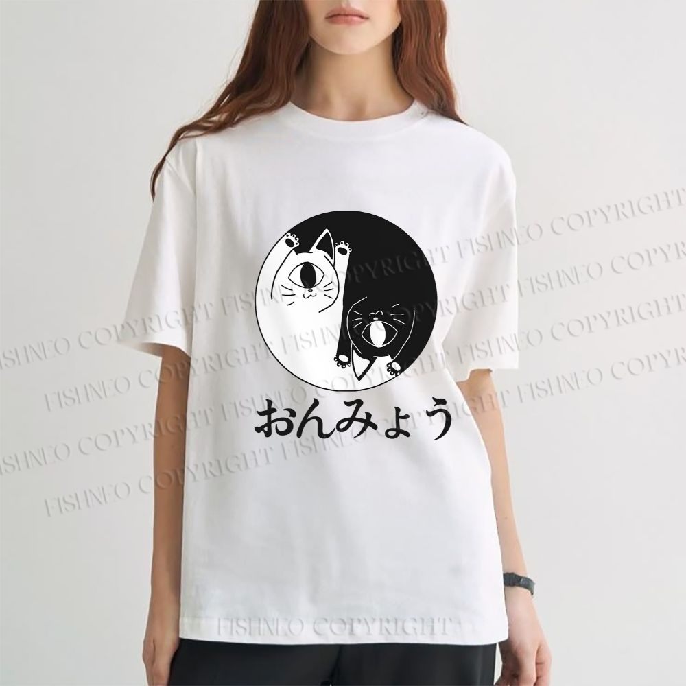 Unisex Japanese Circulate Cat Classic Cotton T-shirt
