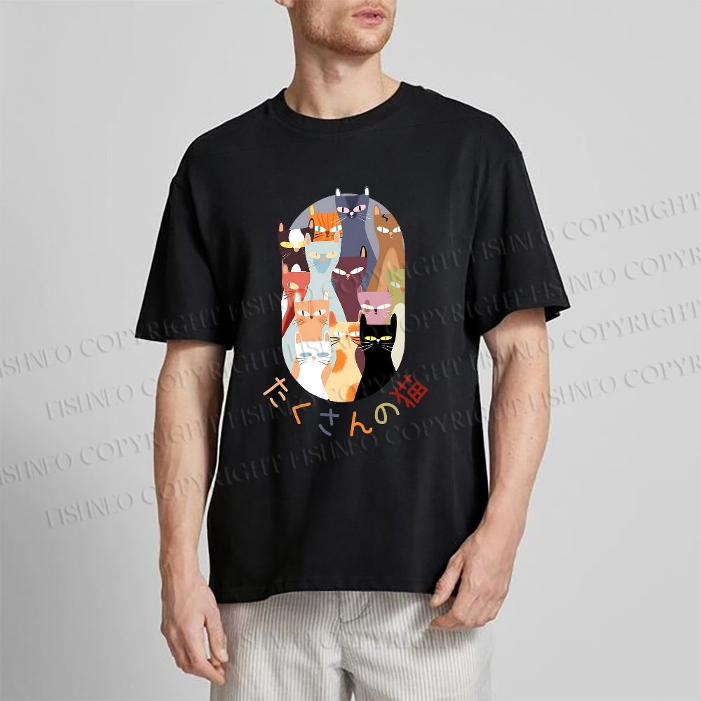 Unisex Japanese Cat Classic Cotton T-shirt