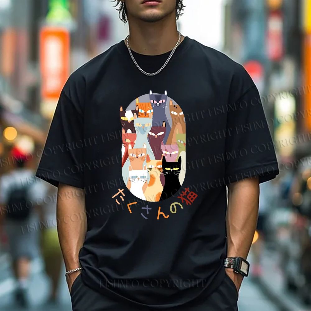 Unisex Japanese Cat Classic Cotton T-shirt