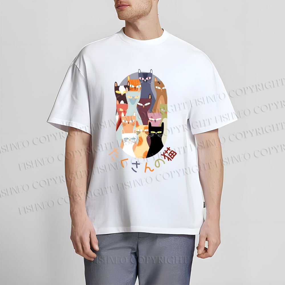 Unisex Japanese Cat Classic Cotton T-shirt
