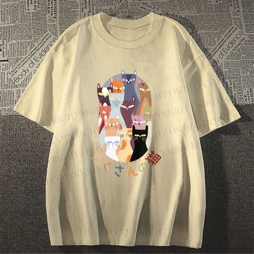 Unisex Japanese Cat Classic Cotton T-shirt