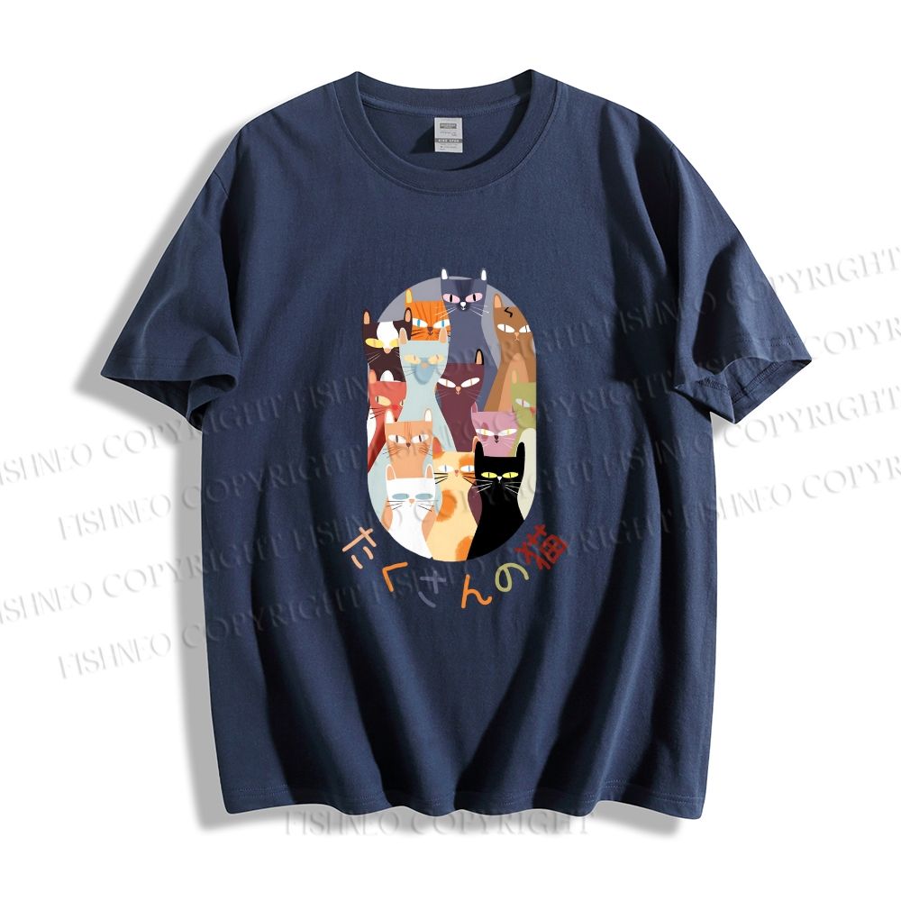 Unisex Japanese Cat Classic Cotton T-shirt