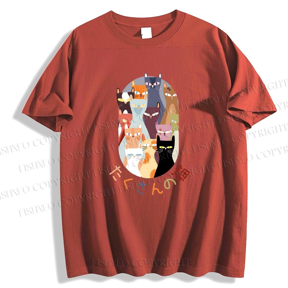 Unisex Japanese Cat Classic Cotton T-shirt
