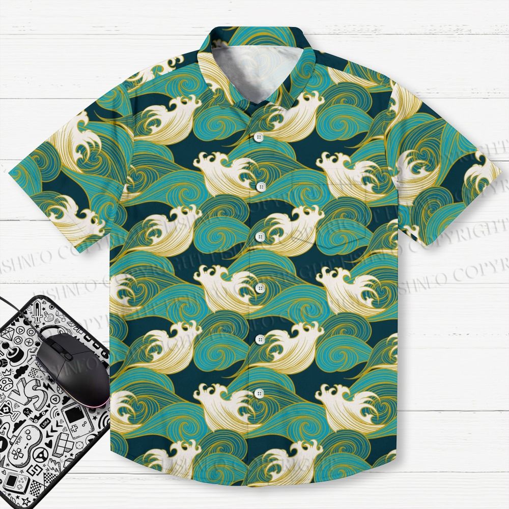 Sea Wave Pattern Printed Men's Short-sleeved Shirts