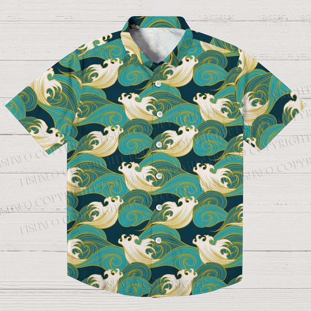 Sea Wave Pattern Printed Men's Short-sleeved Shirts