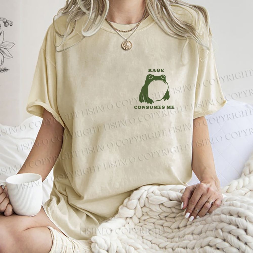 Unisex Vintage Frog Cowboy Printed Design Back Washed Tee