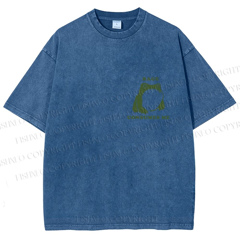Unisex Vintage Frog Cowboy Printed Design Back Washed Tee